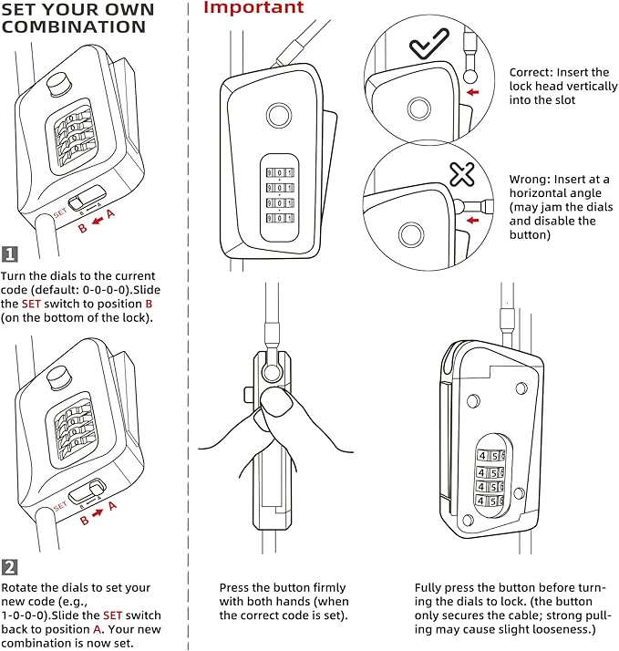 6ft Python Cable Lock for Bike, Bicycle, Electric Scooter, Trail Camera, 4 Digit Combination Lock Outdoor Use, Heavy Duty Anti Theft, Retractable Locking Cable for Trail Cam, eBike, Kayak