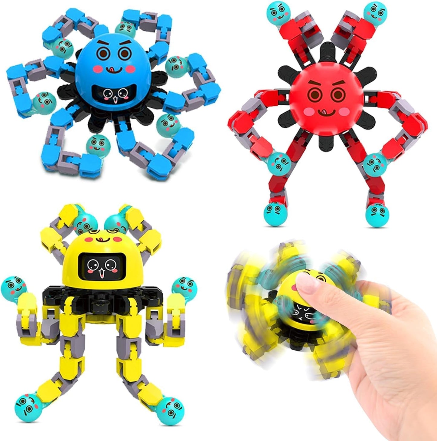 Transformable Fidget Spinner Toys for Kids and Adults,3 PCS Finger Sensory Toy for Boys Girls Autism ADHD Relief,Gifts for Chrismas Birthdays Party Favors for Teens Travel Stocking Stuffers