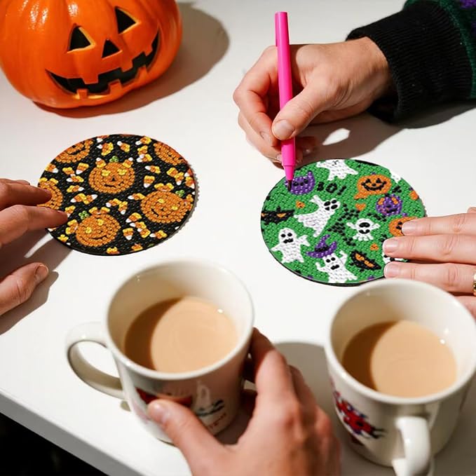 EWJRNSF 8 PCS Cute Ghost Diamond Art Coasters Kit