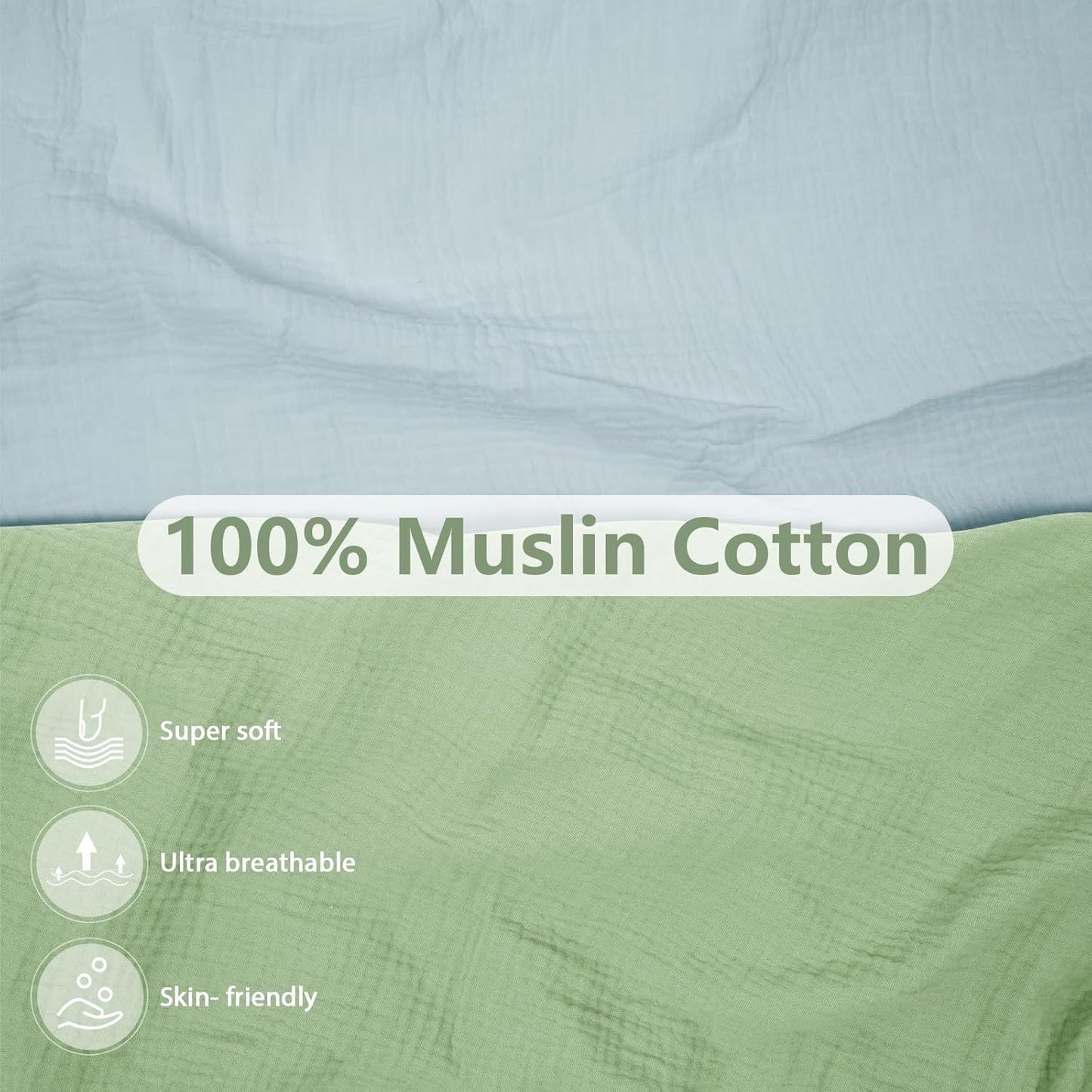2 Pack Soft Muslin Baby Mini Crib Sheets, 100% Cotton Breathable Double Layer Fitted Sheets for Mini Crib and Pack N Play Mattresses 24x38 Inches, for Baby Girls and Boys (Sage & Fog