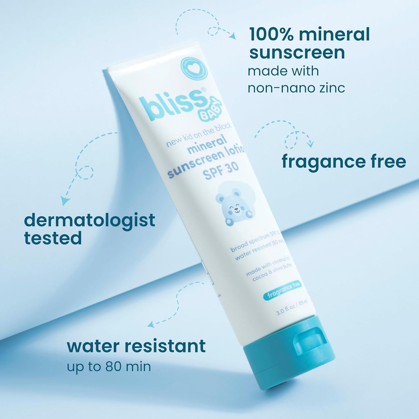Bliss Baby Sunscreen, Premium SPF 30 Sunscreen Mineral Lotion, Natural Zinc Oxide, Hypoallergenic, Non-toxic, Water-Resistant, Vegan, Sensitive Skin - For Babies, Toddlers, Kids & Whole Family