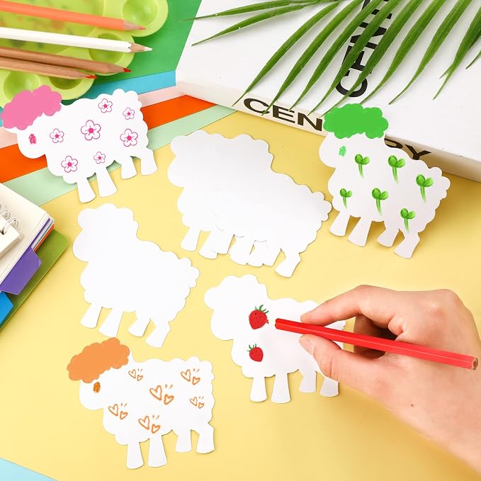 Geyee 100 Pcs Sheep Cutouts for Bulletin Board Classroom Wall Decor, Lamb Paper