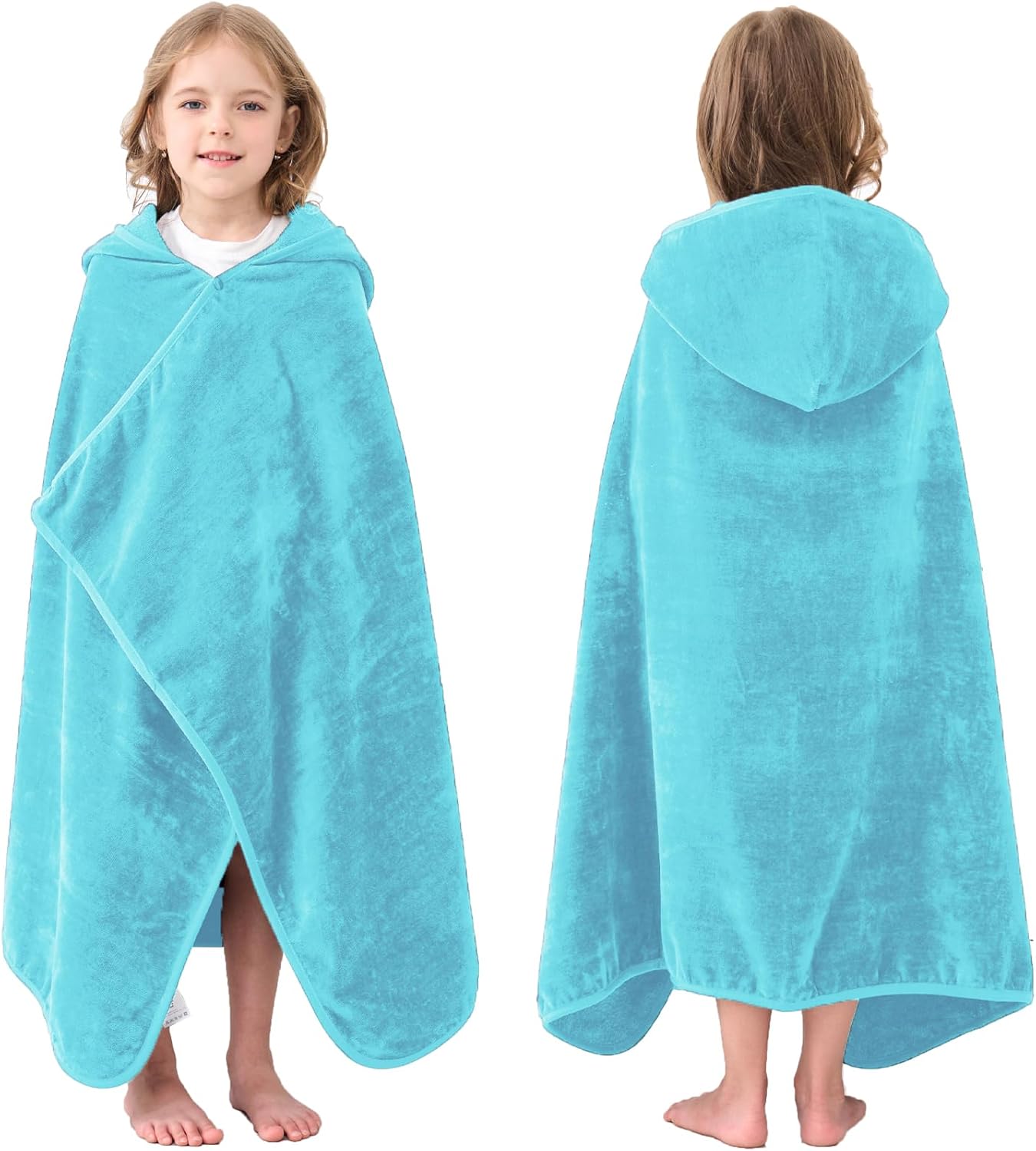 Hiturbo Kids Hooded Bath Towel: 100% Cotton Soft Thick Absorbent Towels Wrap - 50"x30" Shower Beach Pool Wearable Blanket for 3-12 Yrs Boys Girls - Blue
