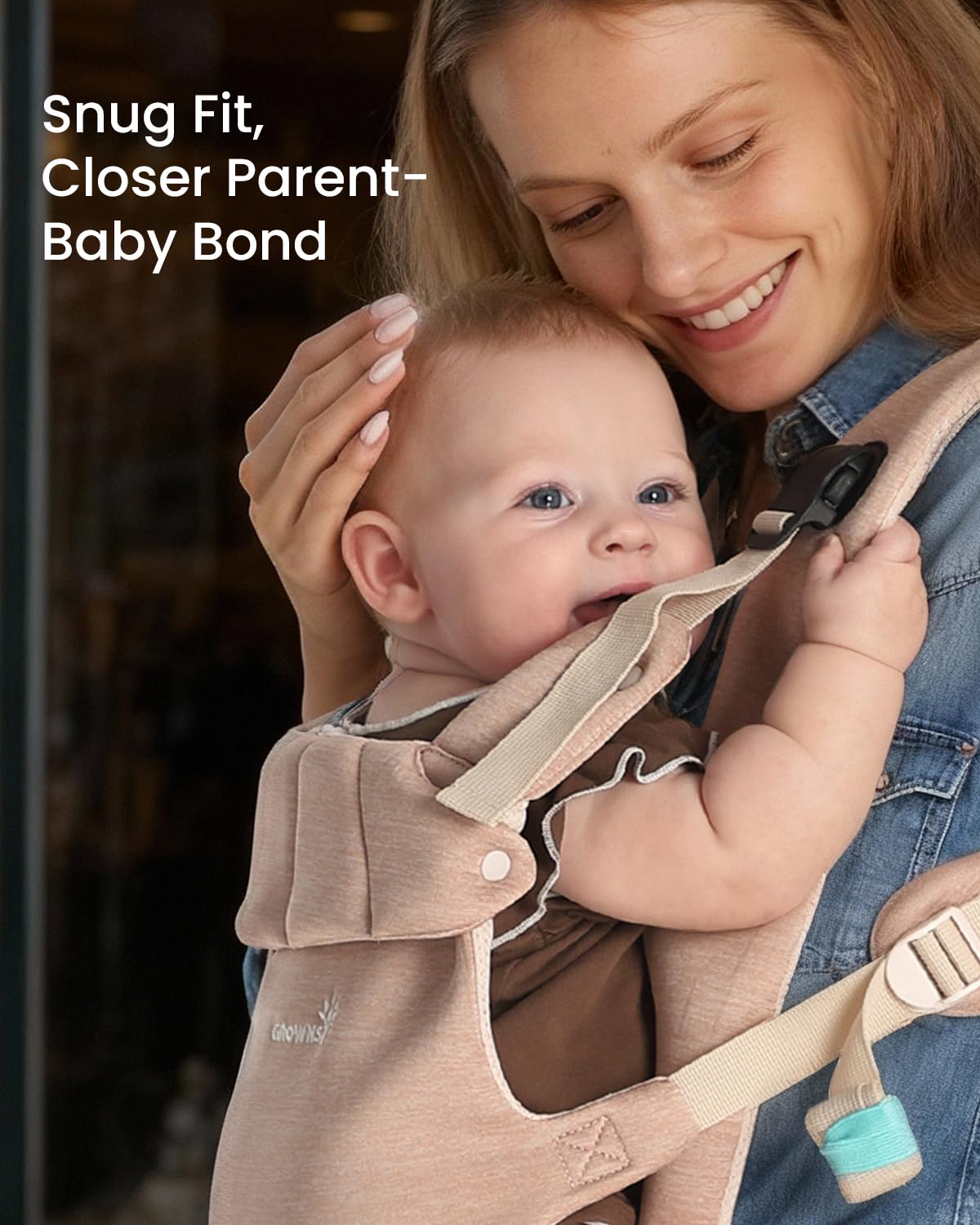 Grownsy Baby Carrier Newborn to Toddler (7-44lbs), Ergonomic & Cozy Wraps with One-Click Buckle, Head Support for Hands-Free Comfort, Dusty Pink