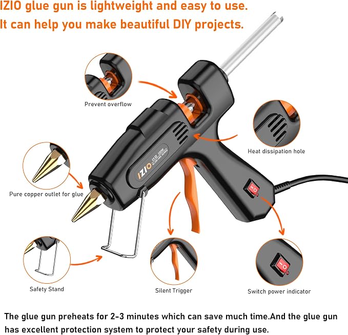 IZIO Hot Glue Gun with 21 Glue Sticks7/16") &Storage Pouch - 100W Fast Heating
