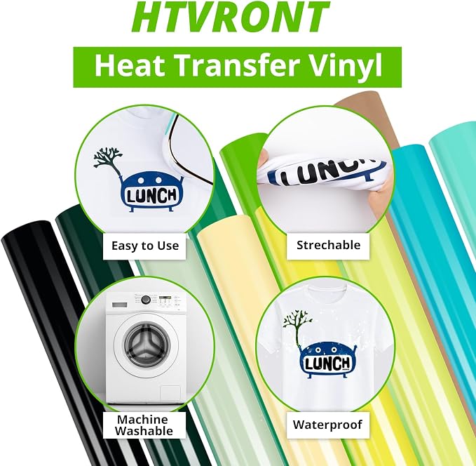HTVRONT Green Heat Transfer Vinyl Green, Iron on Vinyl Compatible