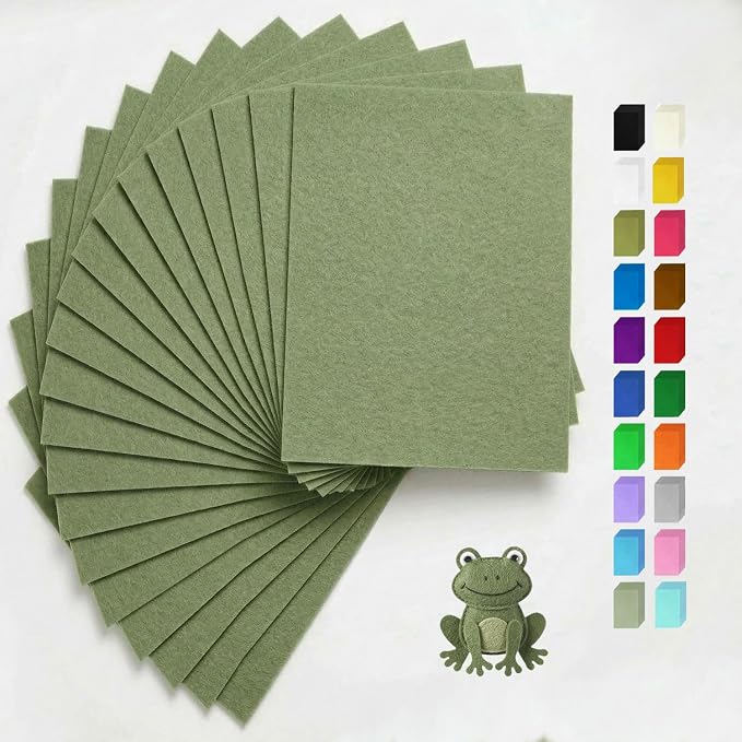 Sage Green Felt Fabric Sheets Stiff 20 Pcs 8" X 12", 1mm Thick Assorted Color