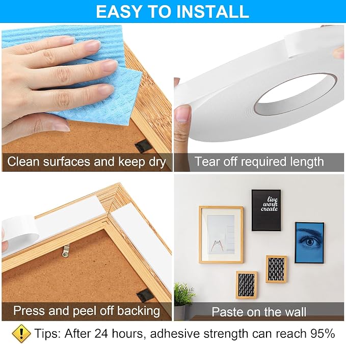 ToLanbbt Double Sided Foam Tape 0.5In x 10FT, Mounting Tape Heavy Duty