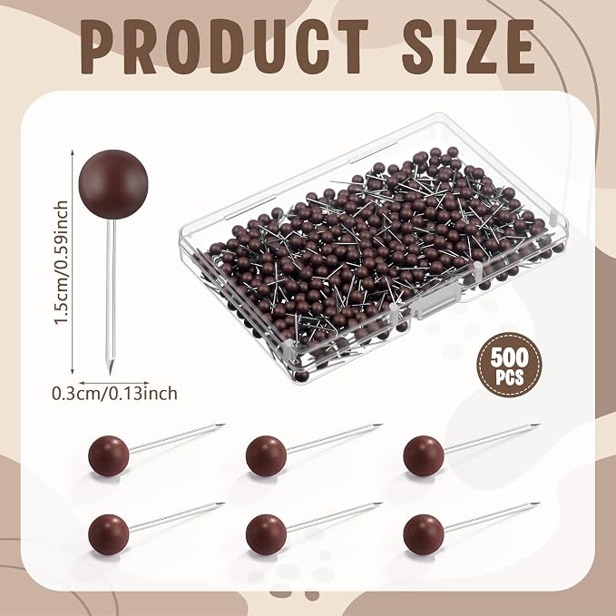 WILLBOND 500 Pack Map Push Pins Map Tacks Small Round Head Push Pins Thumb Tacks