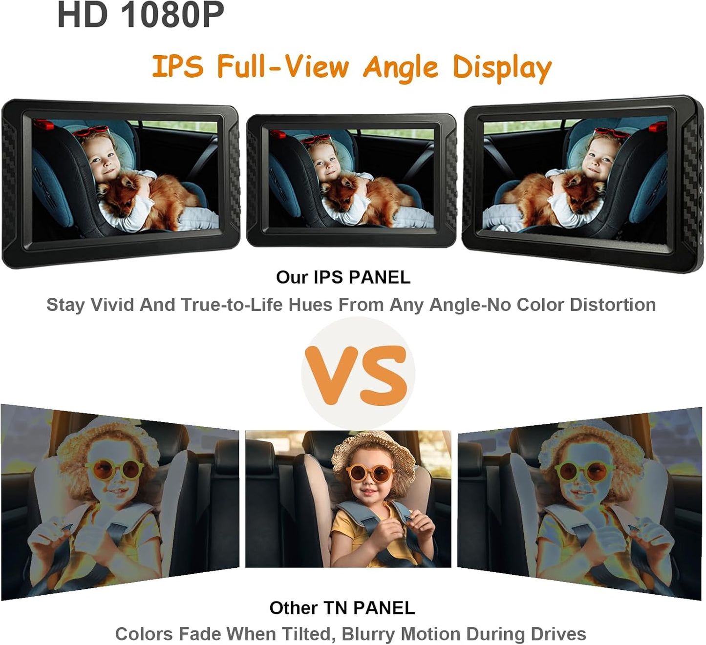 Night Vision Baby Car Camera, 5" HD 1080P IPS Display with 3X Zoom & 360° Adjustment - USB/Cigarette Lighter Powered, HD Backseat Baby Monitor for Rear Facing Infant Safety in Cars/Trucks/SUVs