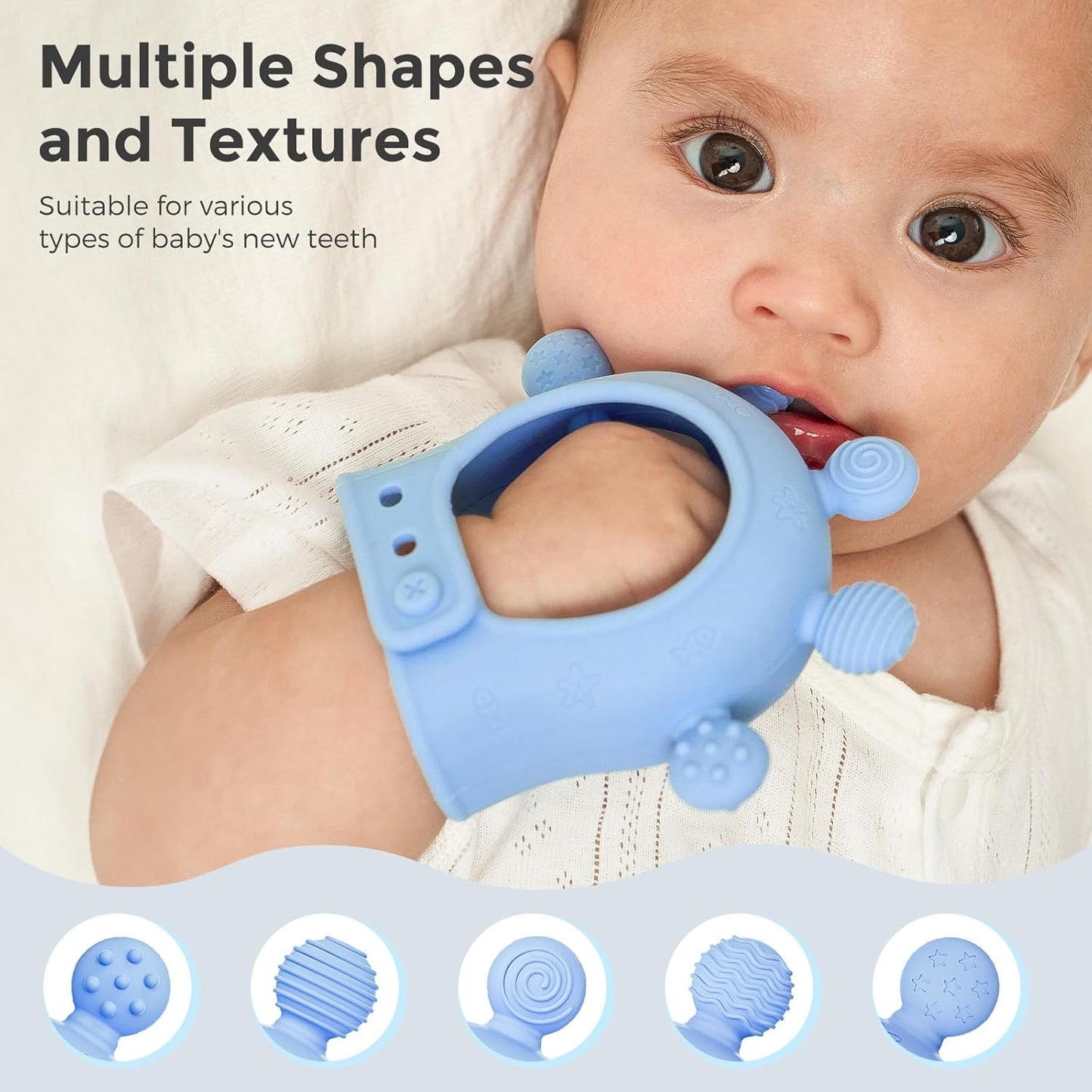 Momcozy Baby Teether Toys | Silicone Teether for 0-12 Months | Baby Teething Relief | Blue