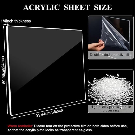 Roowest 2 Pcs 24 x 36 Inch, 1/4 Inch Thick Clear Acrylic Sheet Plastic Sheet