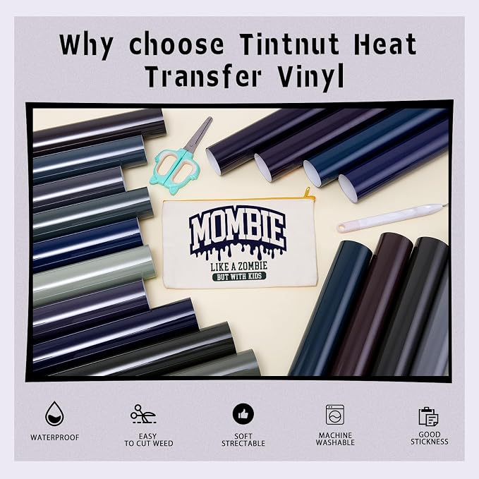 Tintnut Dark Color HTV Heat Transfer Vinyl, easy cut & weed, stretch washable