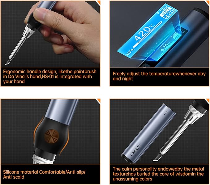 FNIRSI Soldering Iron Kit, DC/PD(96W/65W) Mini Digital Soldering Iron, 180-780℉ Fast Heating, 6 Soldering Tips, Digital OLED Screen Display, Auto Sleep (With Power Adapter)
