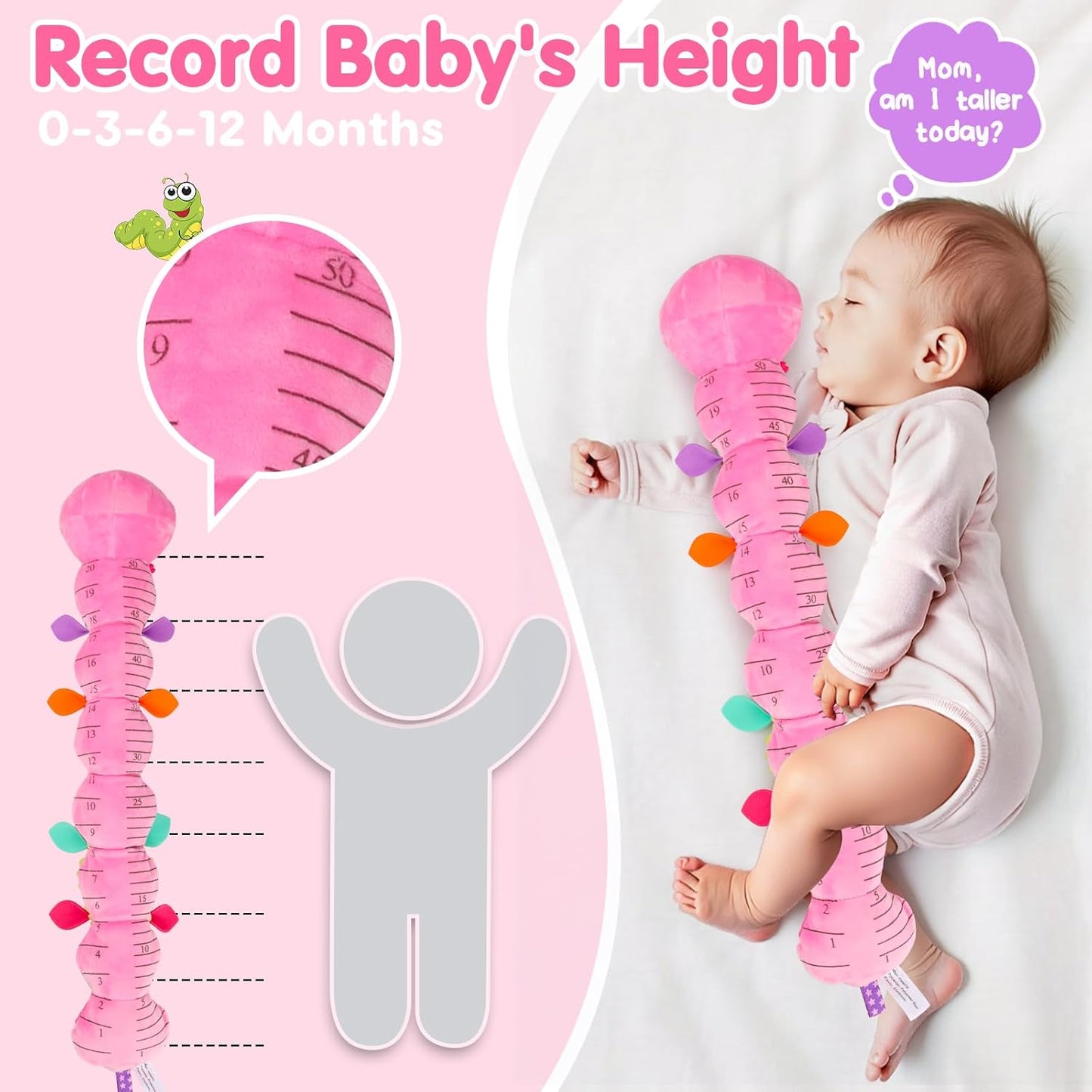 Baby Tummy Time Toy 0-6 Month Musical Stuffed Animal Plush Caterpillar Toy for Infant 6-12 Month Teething Sensory Toy with Crinkle Rattle for Babies 0-3-6 Month Newborn Toys for Boy Girl Birthday Gift