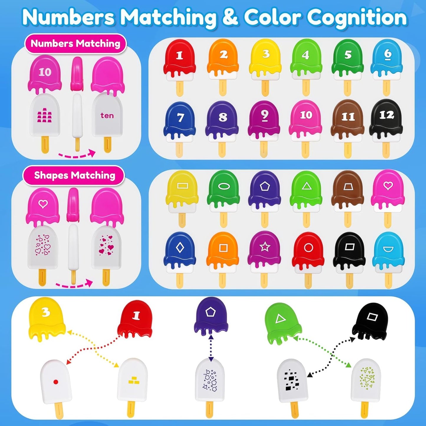 USATDD Numbers Learning Toys Number Popsicles Matching Toy Learning Numbers & Patterns Preschool Learning Activities Montessori Toys for Kids Ages 3+