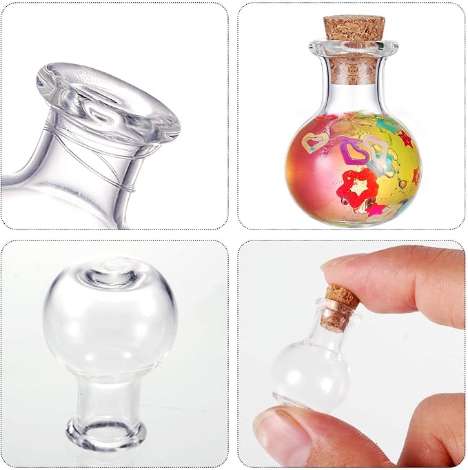 Gejoy 30 Pieces 0.9 x 0.6 Inches Mini Glass Bottles Clear Drifting Small