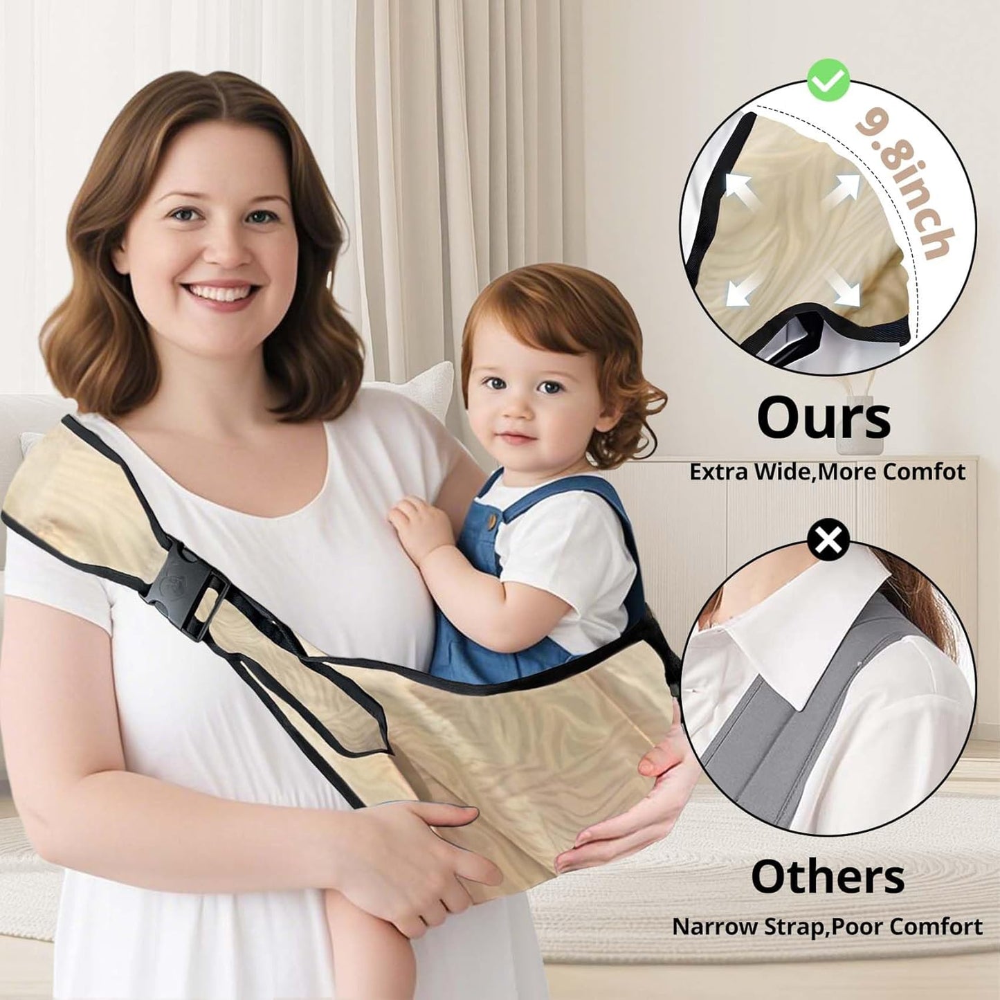 Baby Sling Carrier Toddler Carrier Boys Girls Newborn to Toddler Safety Adjustable Non-Slip Baby Half Wrapped Sling Baby -Carrying 8-35lbs Beige Zebra