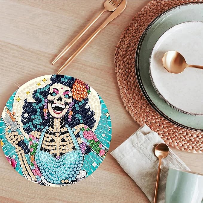 ijbnhd 8 PCS Skull Diamond Art Coasters Kit Diamond Painting Coasters | Skull
