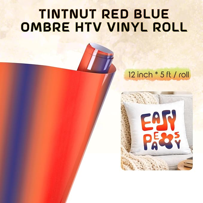 Tintnut Red Blue Gradient Heat Transfer Vinyl Roll, easy cut & weed, stretch
