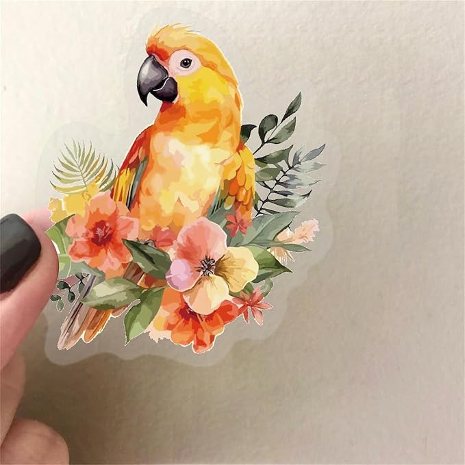 50PCS Flower and Bird Stickers PET Transparent Stickers Nature Watercolor Birds