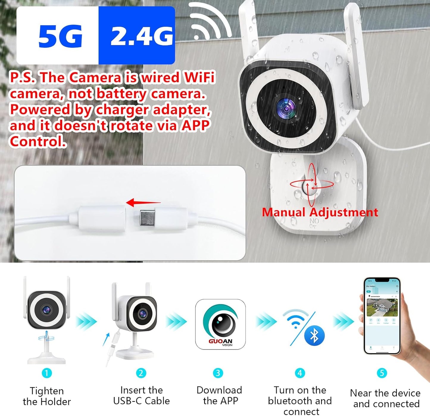5G Outdoor/Indoor Camera for Home Security,2K Baby Monitor Cameras for Bedroom/Elder/Dog/Pet Security Camera,IP66 Waterproof,Night Vision, Motion Detection, Alarm Siren, Two-way Talk, SD/Cloud -2Pack