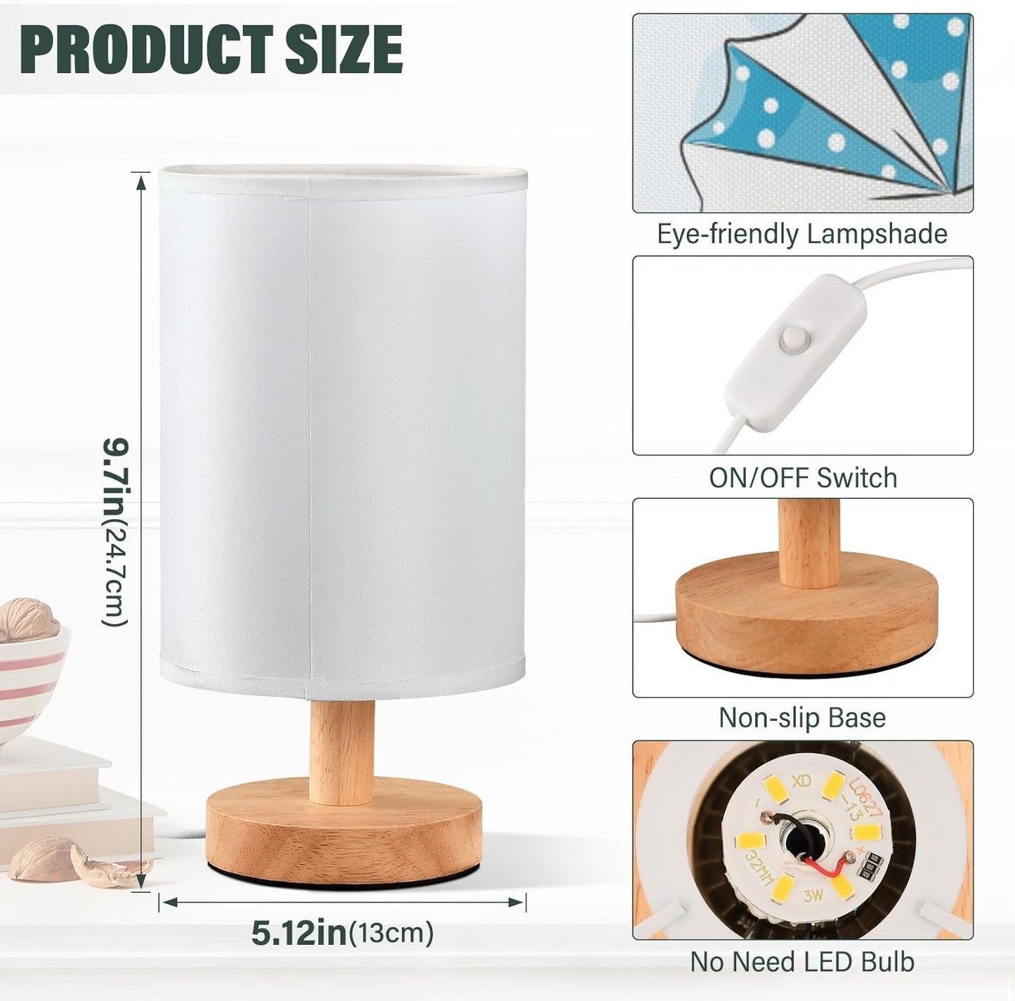 Table Lamp Bear with Blue Baby Carriage Heart Quote It's A Boy Nightstand Lamp with Wood Base Fabric Lamp Shade Bedside Desk Lamp for Living Room Bedroom Kids Room Office