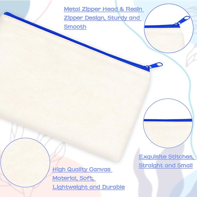 ZeeDix Canvas Zipper Pouch Bulk – 8.3 x 5 Inches Cotton Canvas Pouches