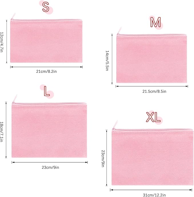 12 Pieces Cotton Canvas Makeup Bag, Blank DIY Craft Bag
