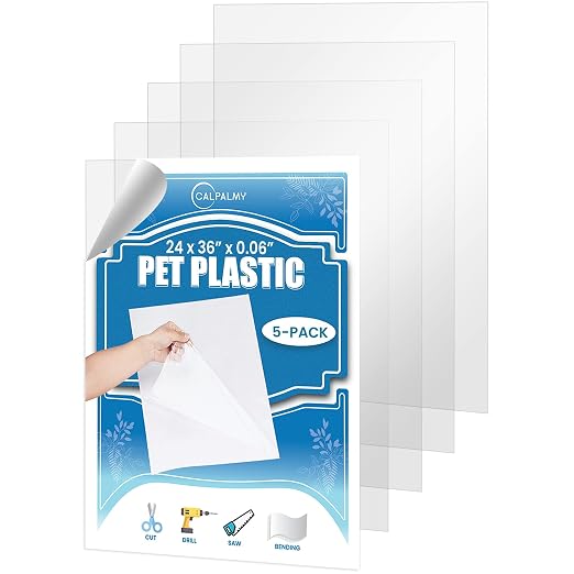 5 Pack of 24 x 36" PET Sheet/Plexiglass Panels 0.06" Thick; Use