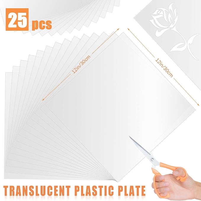 FSWCCK 25 Pcs 10mil 12 x 12 Inch Milky Translucent PET Blank Stencil Sheets