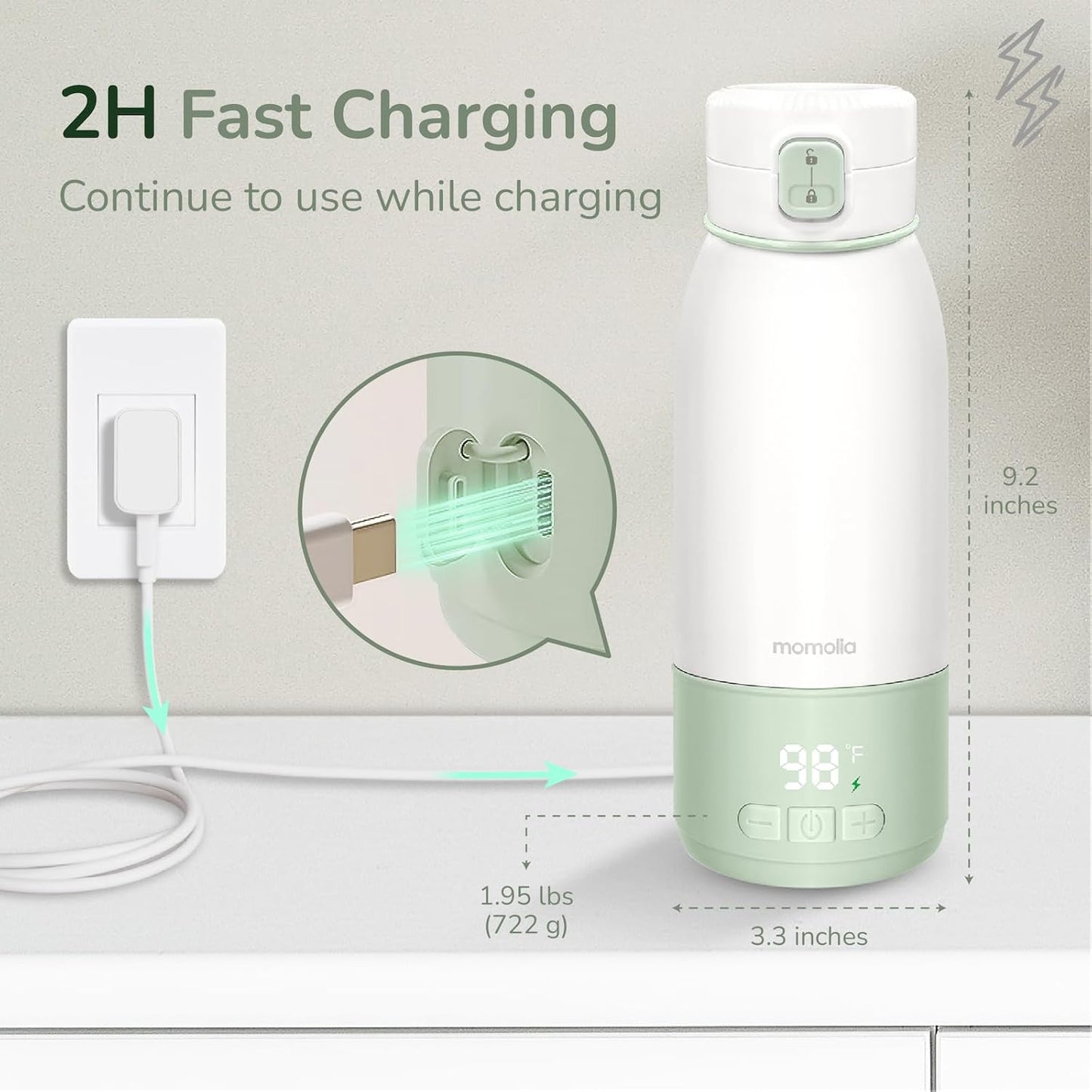 Portable Bottle Warmer for Travel, 17 oz, Temp Control 95F to 131F, Rechargeable On The Go, Ideal for Travel, Outdoors, Car