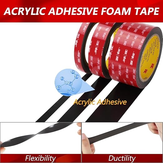 3M 5925 Double Sided Tape, 2 in x 16.4 ft Heavy Duty Foam Tape | 0.025 in Black