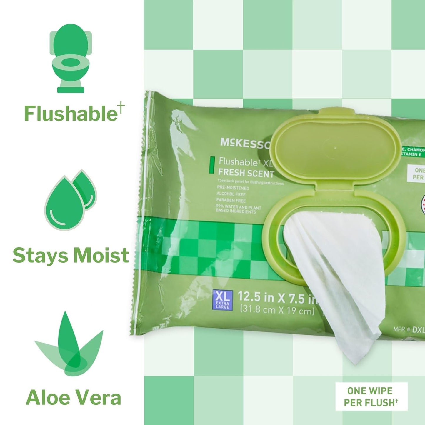McKesson Flushable* Adult Wet Wipes XL – 288 Wipes (3 Pack of 96) – Aloe & Vitamin E, Plant-Based Cleansing Wipes, Scented, Extra Large