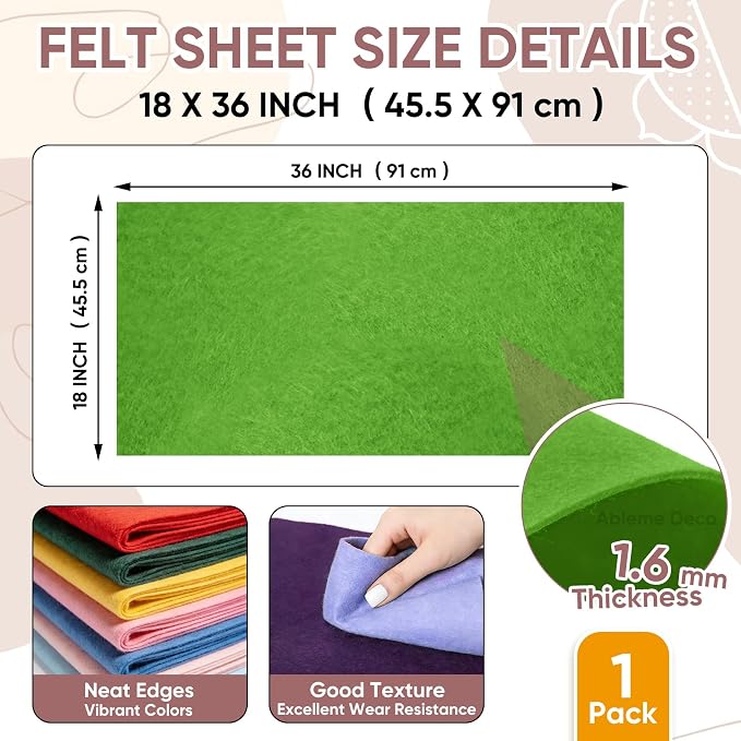 Soft Felt Fabric Sheet 18" x 36", 1.6mm Acrylic Craft Felt, Emerald Green |