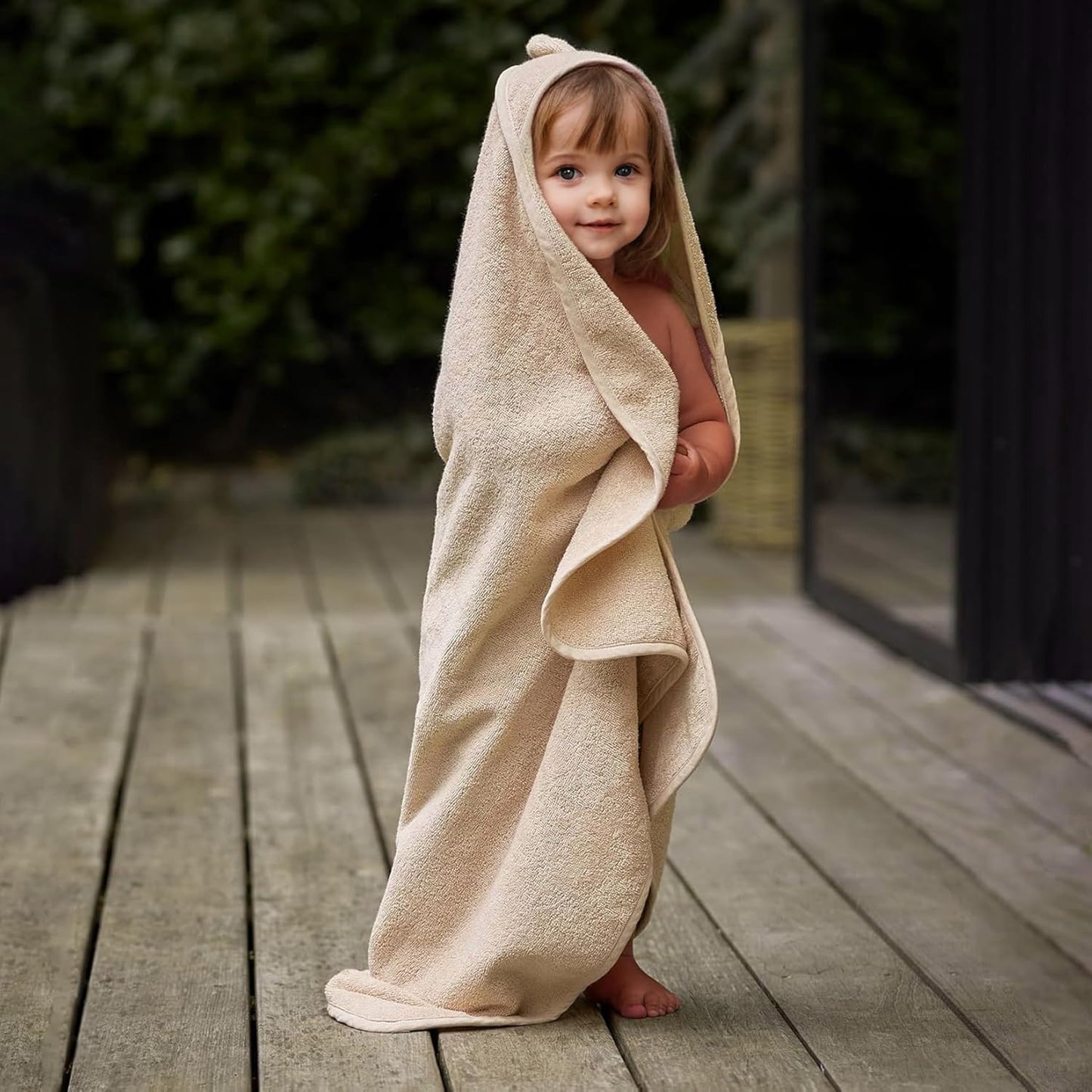 ROMASA Baby Bath Towel with Hooded Cute Design Ultra Soft Thick Cotton Bath Towel Shower Gift for Newborn,35X35 inches (Apricot)