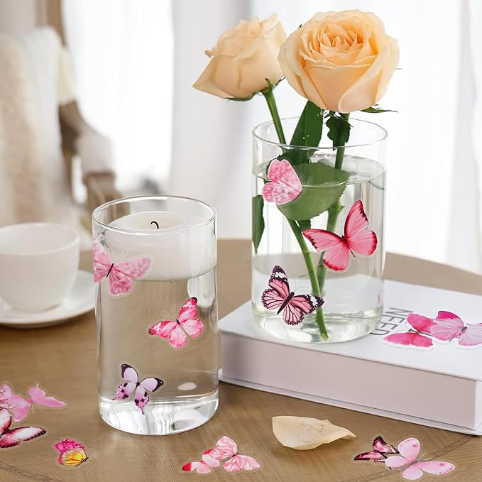 Imeepa 40Pcs Pink Butterfly Stickers Transparent Scrapbooking Stickers | PET
