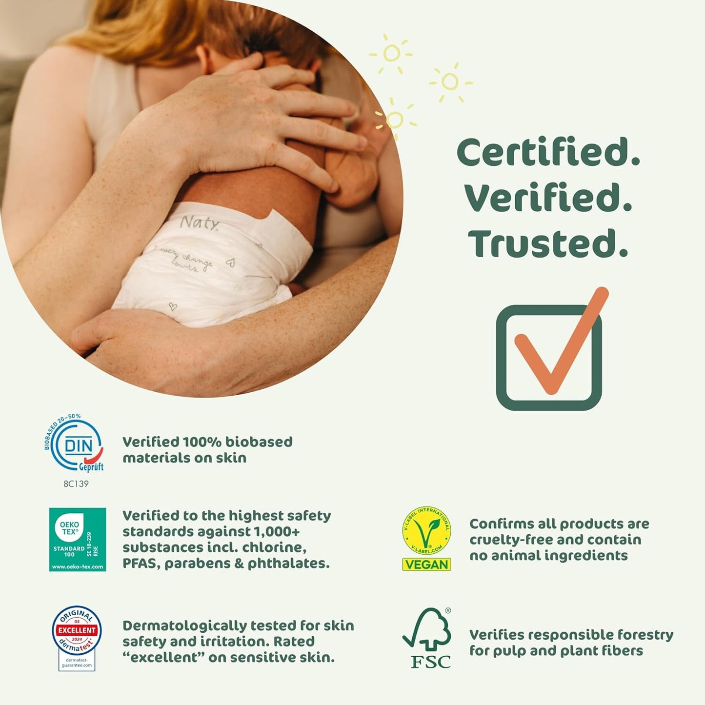 Naty BioEmbrace Baby Newborn Diapers Size 2 (6–13 lbs) | 100% Biobased on Skin | Plant-Based Softness | Dermatologically Tested, Super Absorbent | 33 Count
