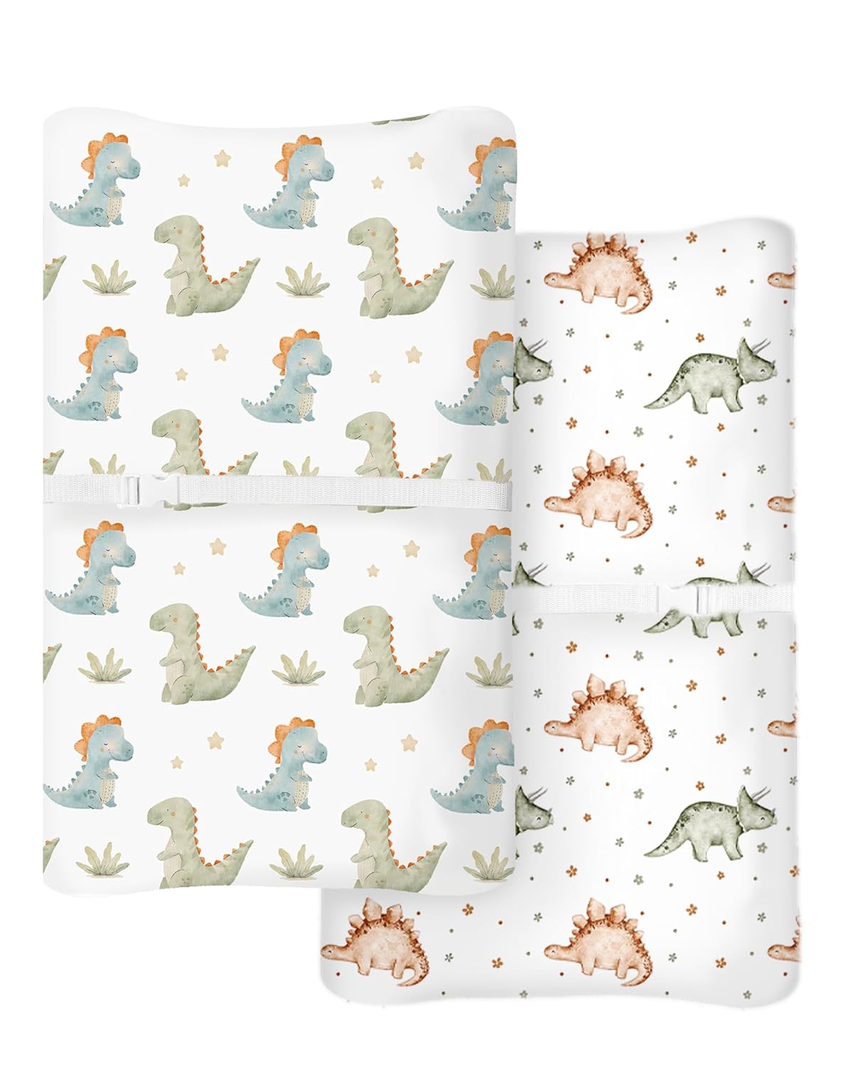 Changing Pad Cover for Baby Boys Girls 2 Pack, Fits Standard 32”×16” Changing Table Pads, Silky Breathable Stretch Knit, Machine Washable (Tiny Dinos)