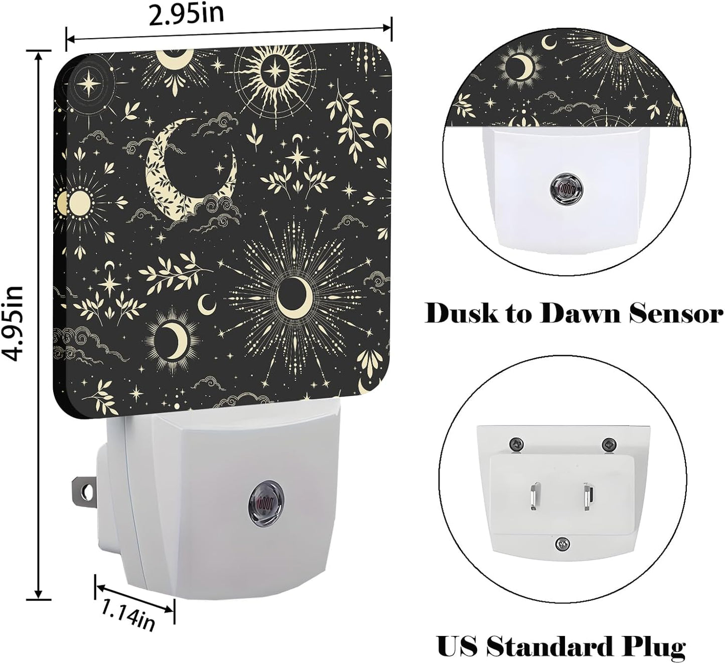 Moon and Sun Night Light,Plug-in Night Lights with Dusk-to-Dawn Sensor for Stairway,Hallway,Bedroom Sleep Friendly Ideal for Women/Girls/Boys Gift,0.5w