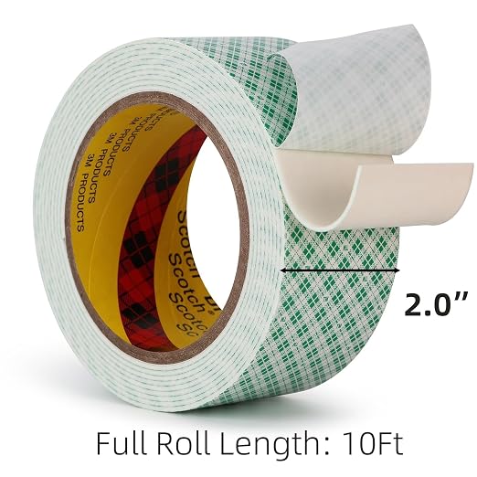 3M Double Sided Foam Tape 2" x 10Ft 2 Pack White | Double Coated Urethane