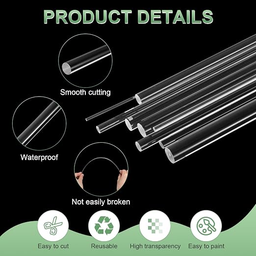M METERXITY 10-Pack Acrylic Round Rods, 11.81 x 0.24 Inch/ 300 x 6 mm Clear