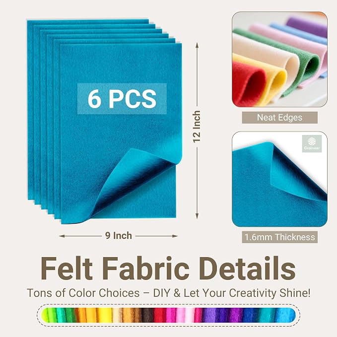 Peacock Blue Soft Felt Sheets for Crafts, 1.6mm Thick, Kids' Crafts, DIY