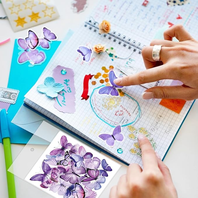 Imeepa 40Pcs Purple Butterfly Stickers Transparent Scrapbooking Stickers | PET