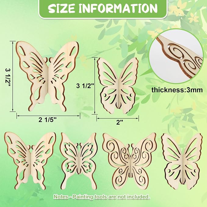 COCHIE DIY 3D Spring Butterfly Wood Crafts to Paint, Paintable Unfinished