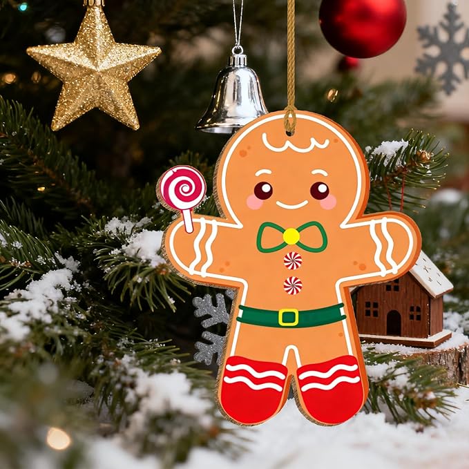 Large Size 7" Christmas Crafts for Kids Wooden Gingerbread Ornaments Crafts