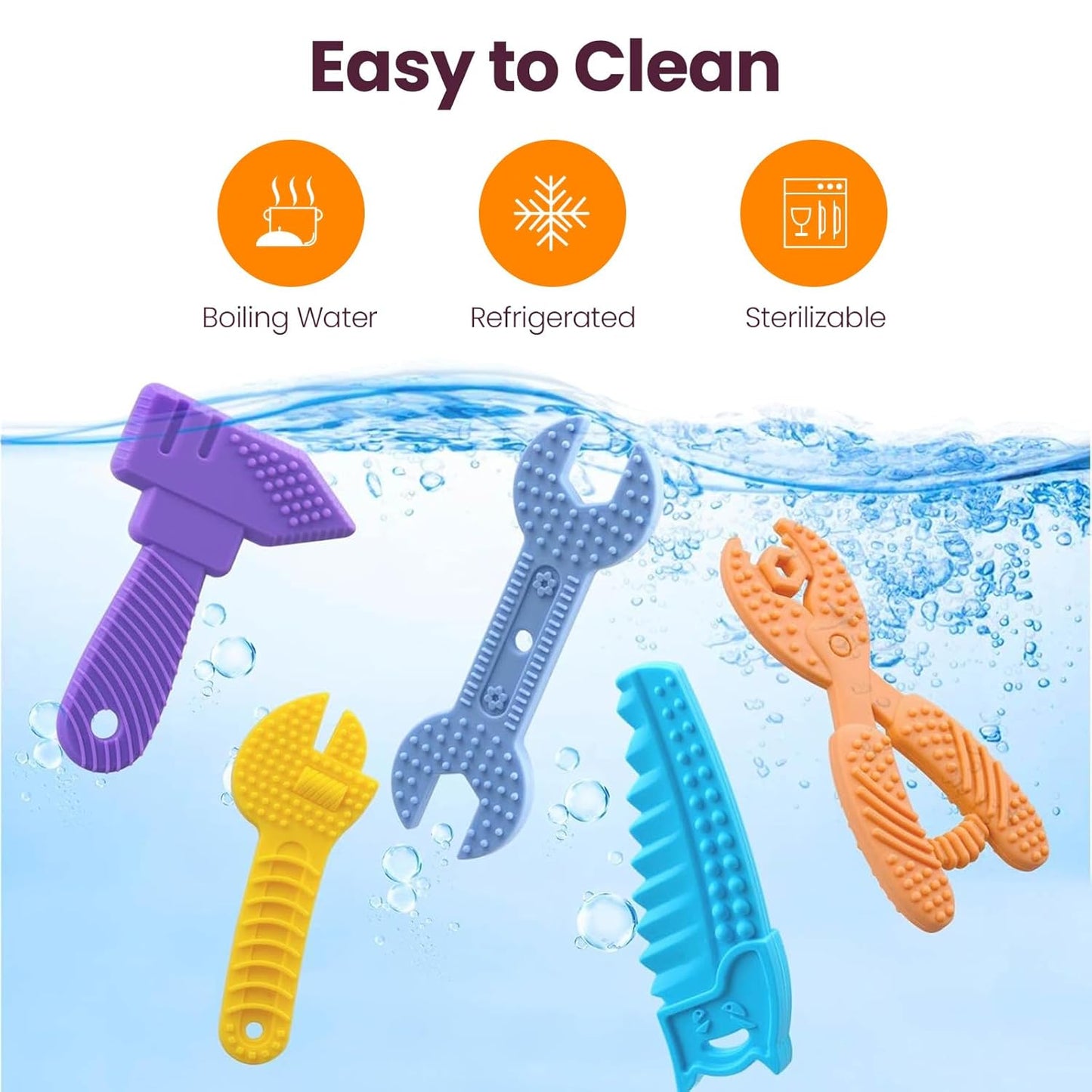 Infant Teething Tools Set: Includes 2 Clips! Soft BPA Free Teething Toys, 5 Piece Construction Set, Baby Boy Essentials Einstein, Gift for Infant Toddler Boy Girl