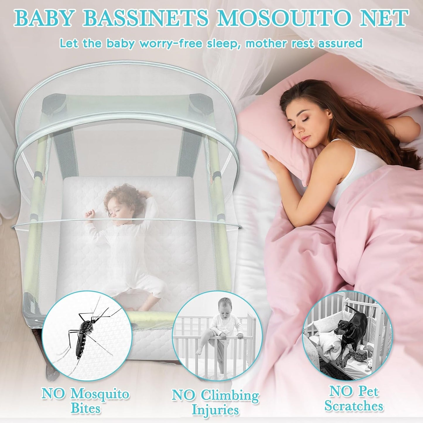 Pack N Play Tent Cover - Bassinet Cover for Pack N Play/Travel Crib/Mini Crib/Playpen, Bassinet Mosquito Net Cover with Two-Way Zippers (White-Large)