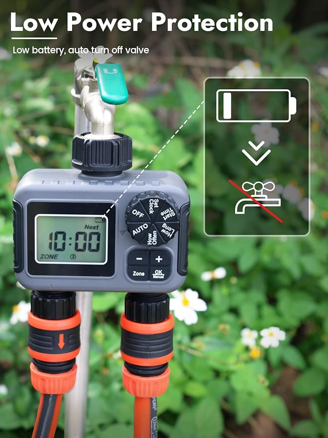 Insoma 2-Zone Sprinkler Timer, Programmable Garden Hose Timer with Auto/Manual/Rain Delay Modes | Water-Saving Irrigation Controller for Lawn, Yard & Drip Systems | Waterproof Design & Easy Setup