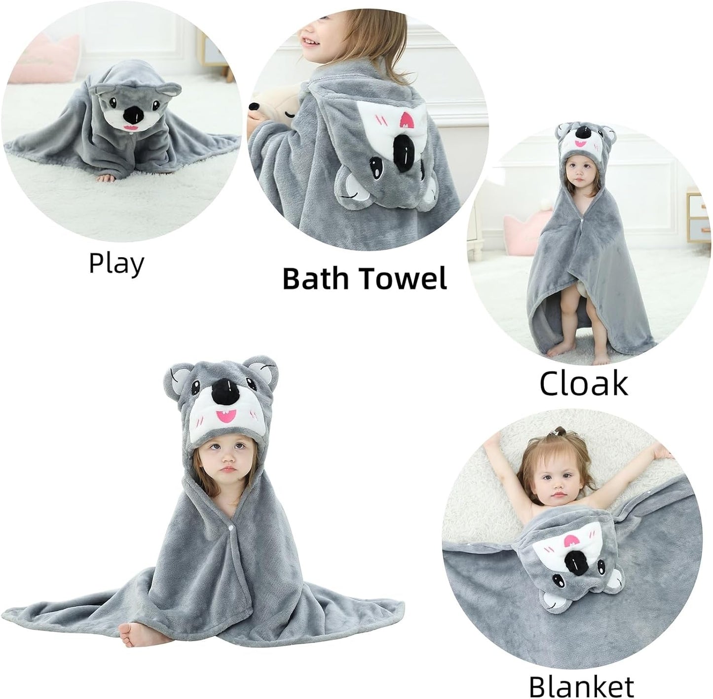 Wearable Blanket Hoodie for Kids Toddlers Hooded Towels Soft Cozy Flannel Wearable Throw Blanket Hoodie for Boys Girls Birthday Gifts (Koala 60 * 50)